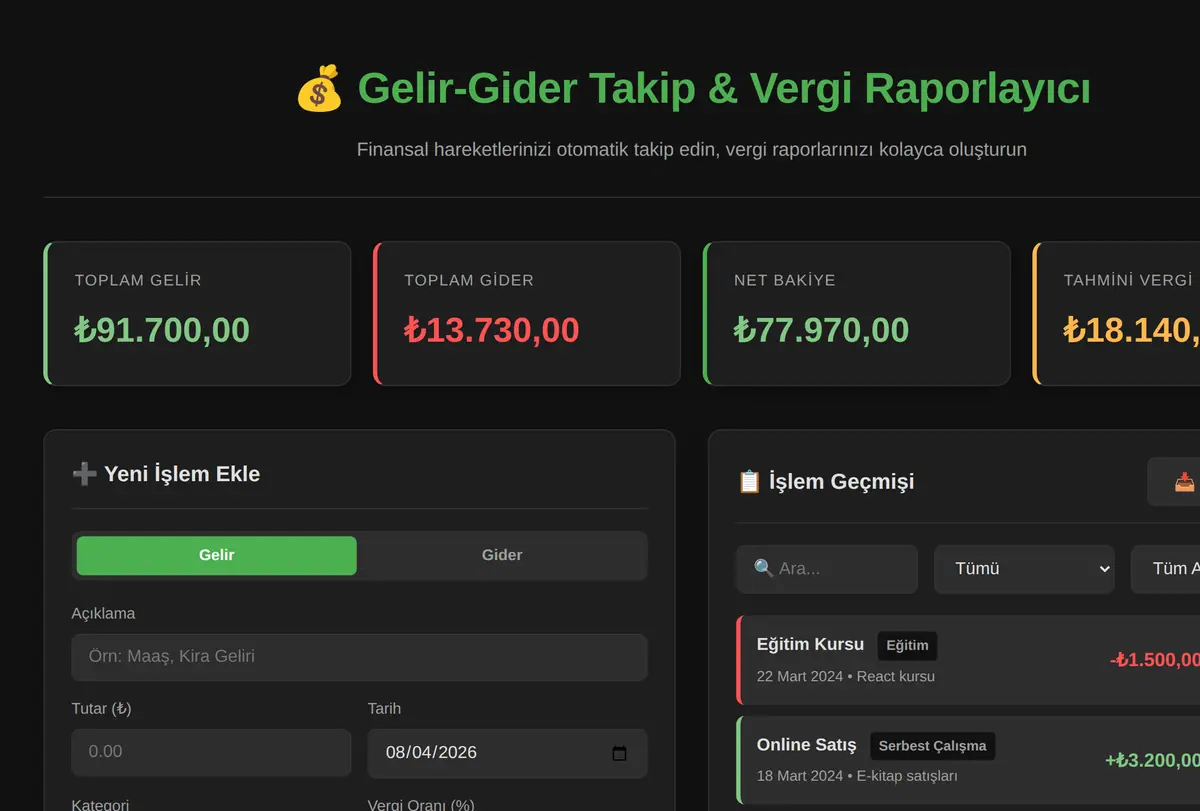 Gelir-Gider Takip & Vergi Raporlayıcı ekran görüntüsü