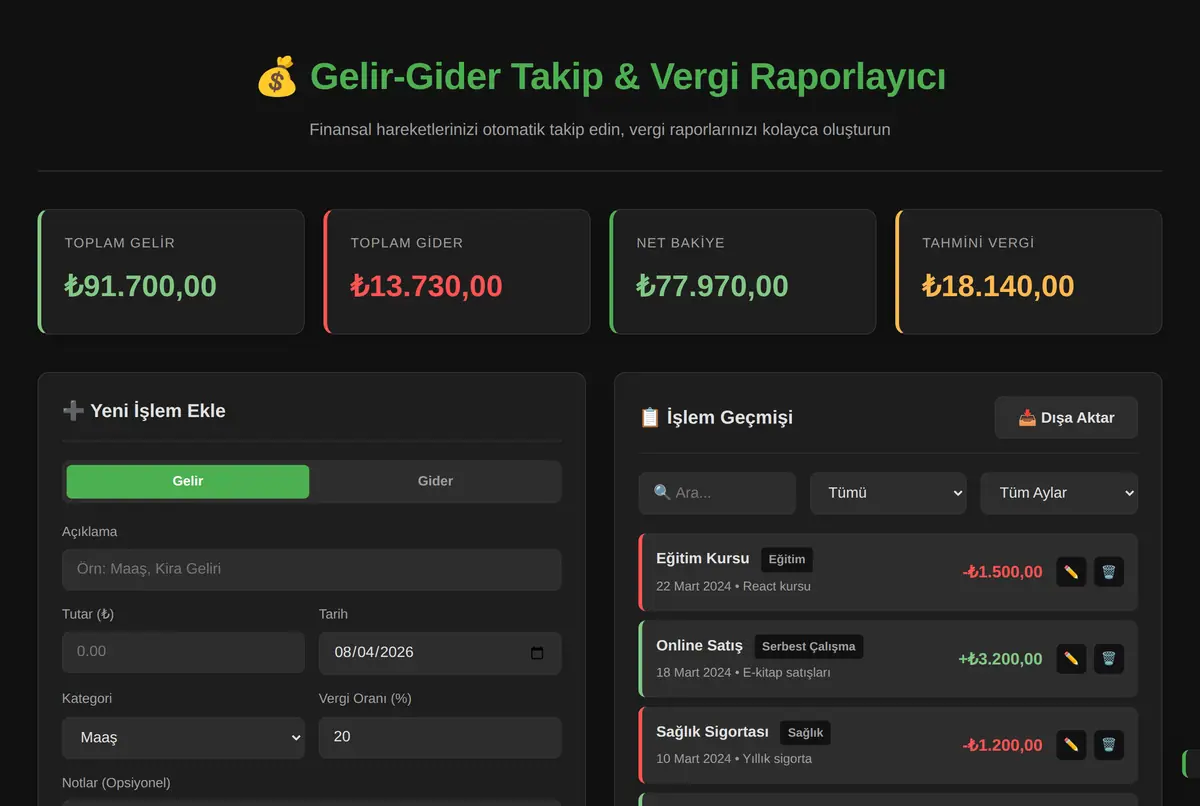 Gelir-Gider Takip & Vergi Raporlayıcı ekran görüntüsü 2