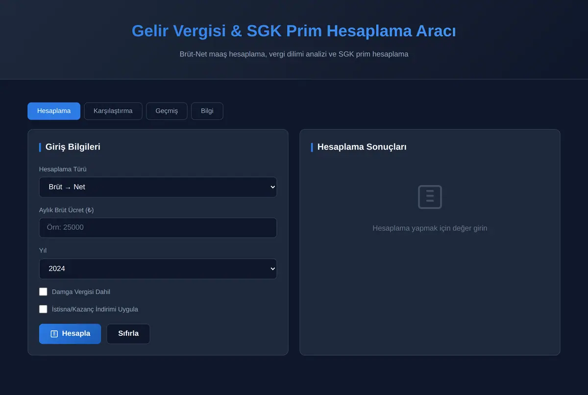 Gelir Vergisi & SGK Prim Hesaplama Aracı ekran görüntüsü 2