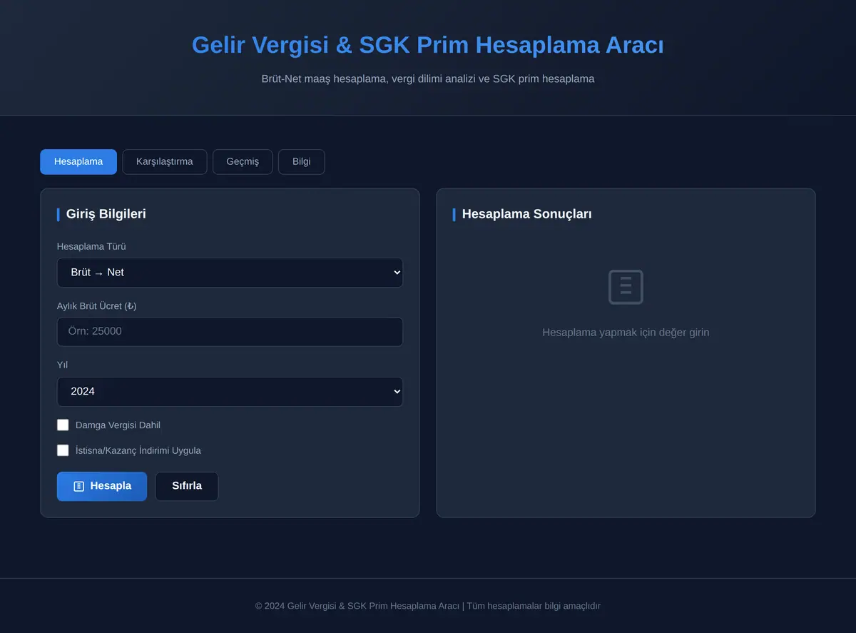 Gelir Vergisi & SGK Prim Hesaplama Aracı ekran görüntüsü 3