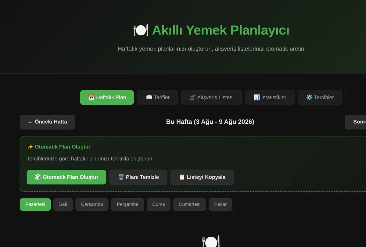 Akıllı Yemek Planlayıcı ve Alışveriş Listesi ekran görüntüsü