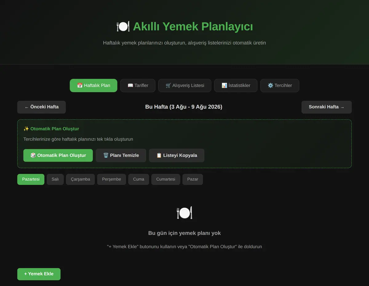 Akıllı Yemek Planlayıcı ve Alışveriş Listesi ekran görüntüsü 3