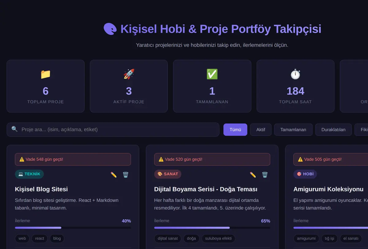 Kişisel Hobi & Proje Portföy Takipçisi ekran görüntüsü