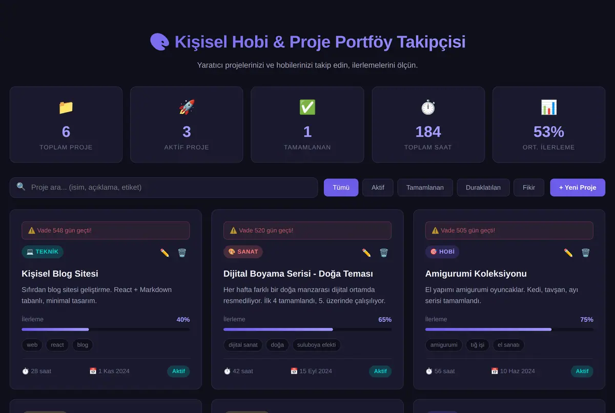 Kişisel Hobi & Proje Portföy Takipçisi ekran görüntüsü 2