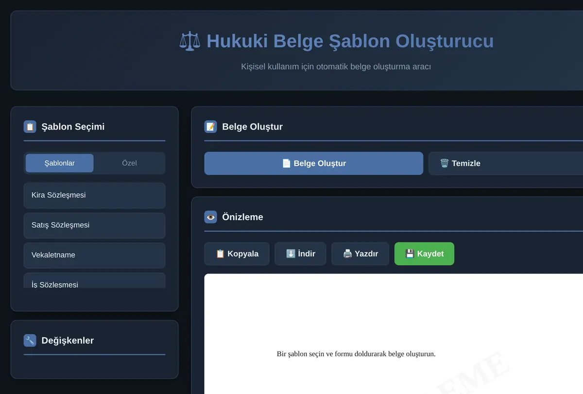 Hukuki Belge Şablon Oluşturucu ekran görüntüsü