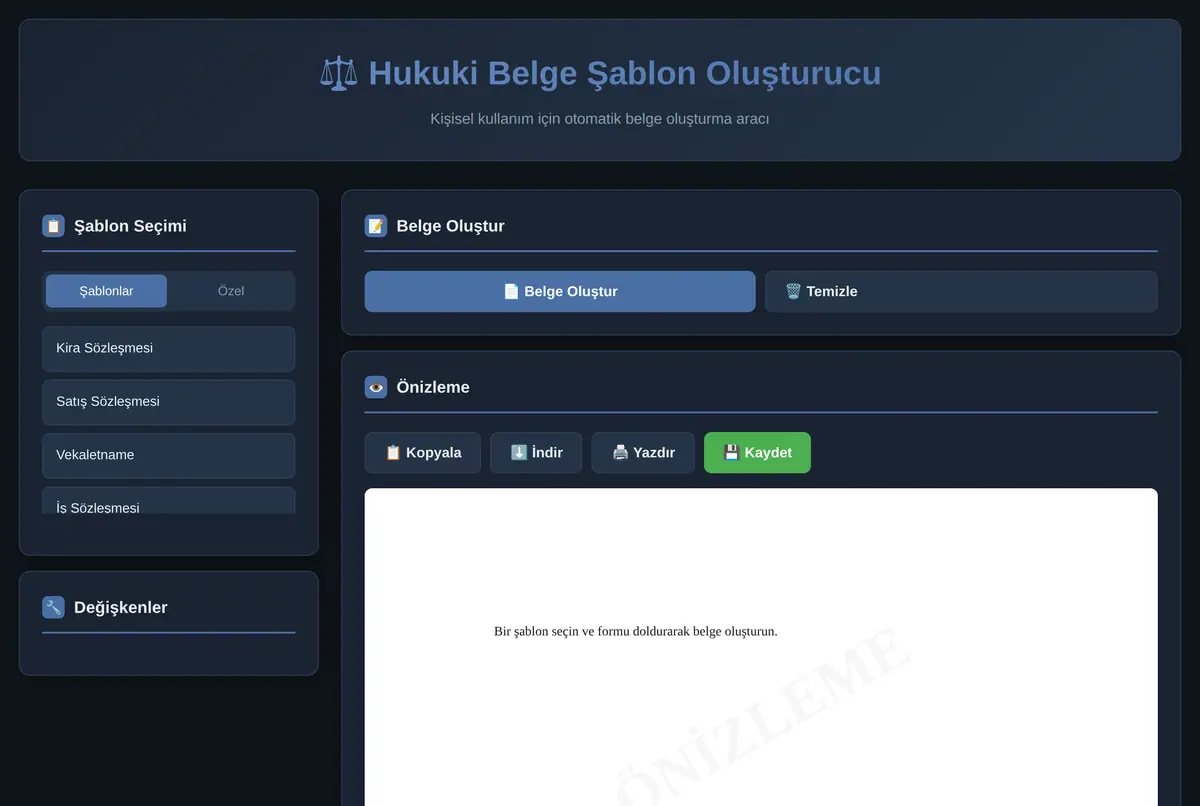 Hukuki Belge Şablon Oluşturucu ekran görüntüsü 2