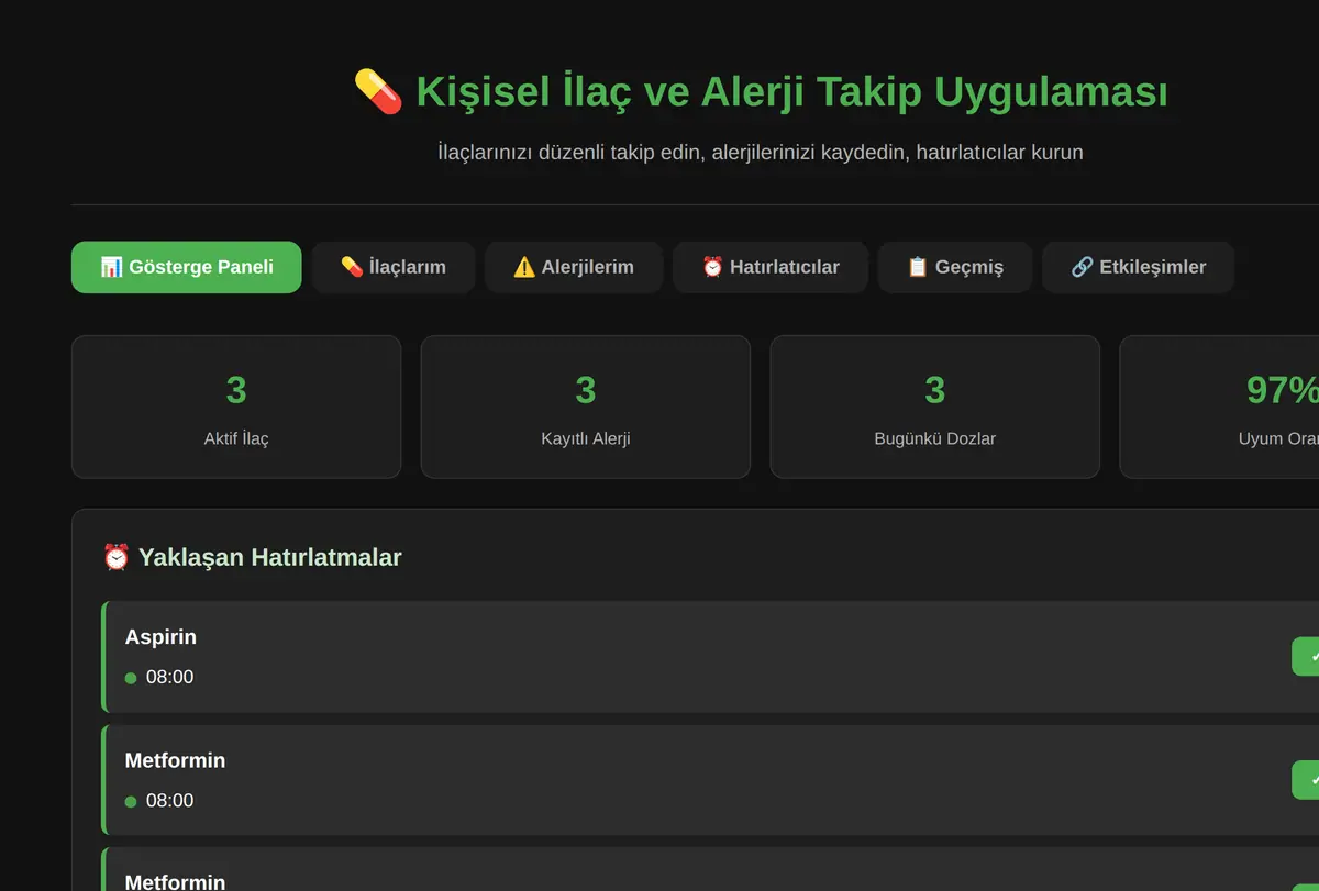 Kişisel İlaç ve Alerji Takip Uygulaması ekran görüntüsü
