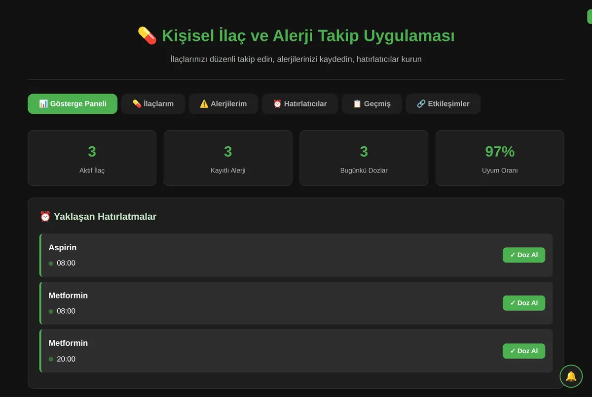 Kişisel İlaç ve Alerji Takip Uygulaması ekran görüntüsü 2