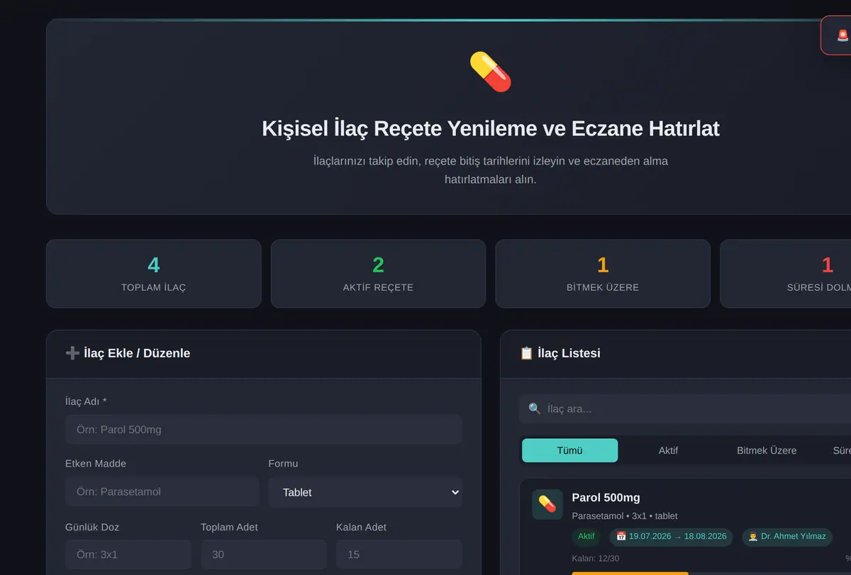 Kişisel İlaç Reçete Yenileme ve Eczane Hatırlat ekran görüntüsü
