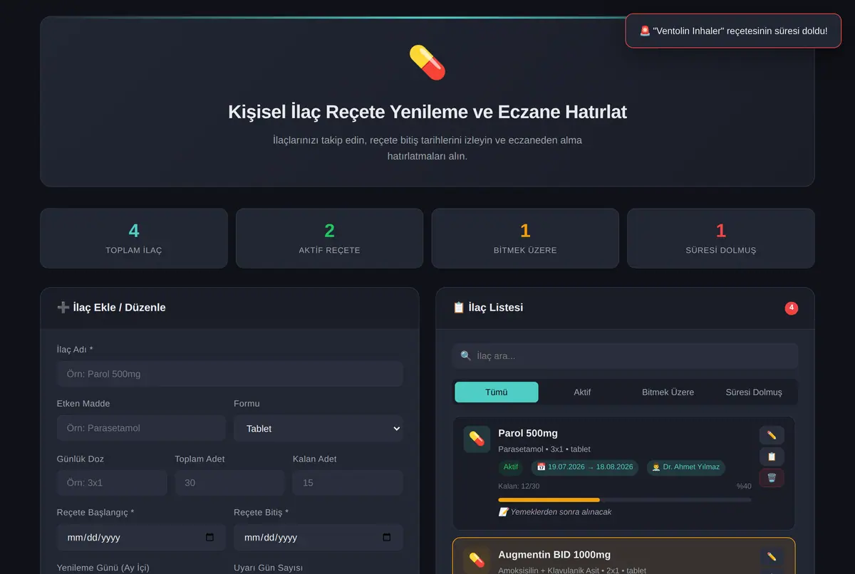 Kişisel İlaç Reçete Yenileme ve Eczane Hatırlat ekran görüntüsü 2