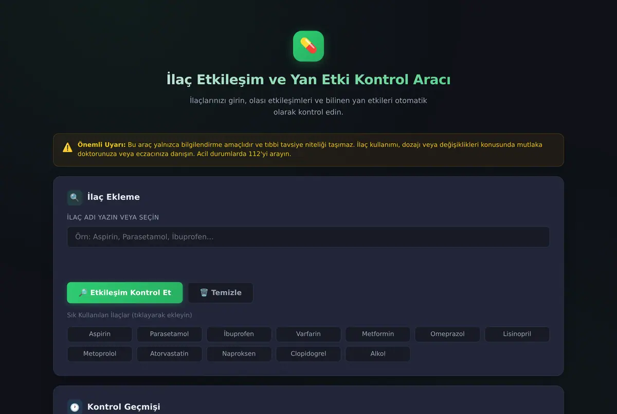 İlaç Etkileşim ve Yan Etki Kontrol Aracı ekran görüntüsü 2