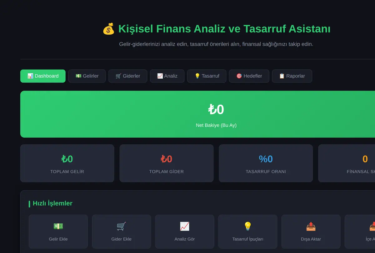 Kişisel Finans Analiz ve Tasarruf Asistanı ekran görüntüsü