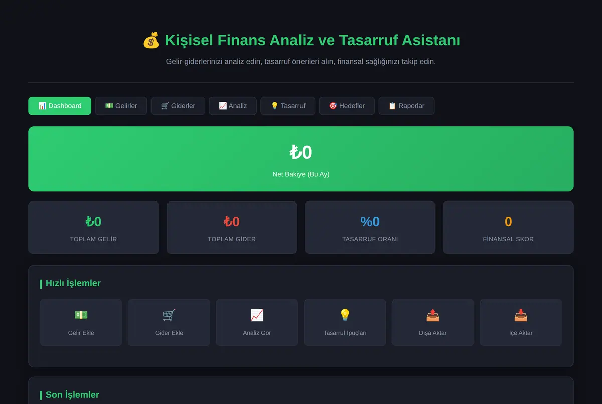Kişisel Finans Analiz ve Tasarruf Asistanı ekran görüntüsü 2