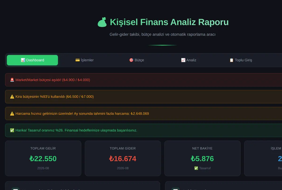 Kişisel Finans Analiz Raporu Aracı ekran görüntüsü