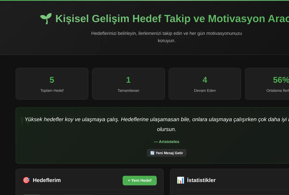 Kişisel Gelişim Hedef Takip ve Motivasyon Aracı ekran görüntüsü