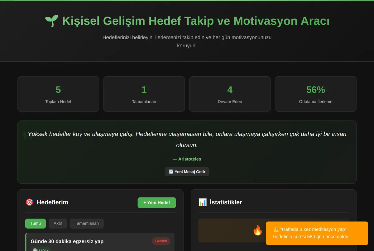 Kişisel Gelişim Hedef Takip ve Motivasyon Aracı ekran görüntüsü 2