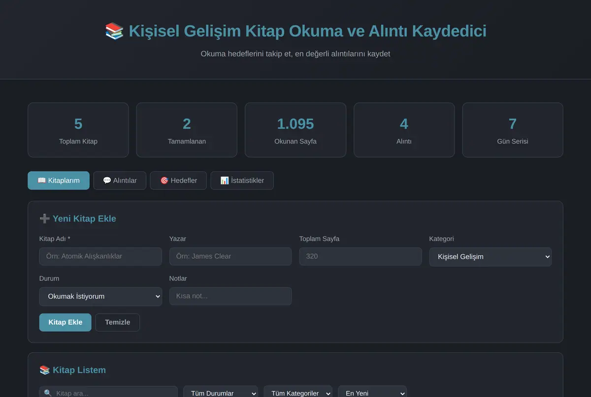 Kişisel Gelişim Kitap Okuma ve Alıntı Kaydedici ekran görüntüsü 2
