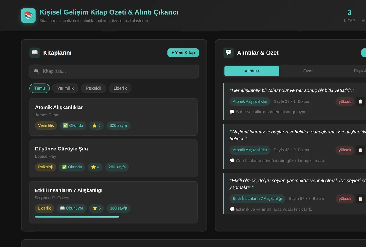Kişisel Gelişim Kitap Özeti & Alıntı Çıkarıcı ekran görüntüsü