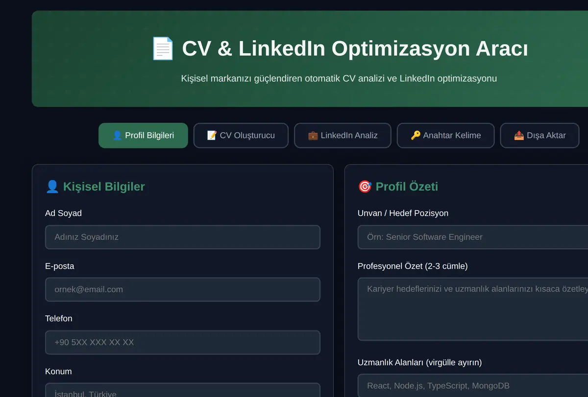 CV & LinkedIn Optimizasyon Aracı ekran görüntüsü