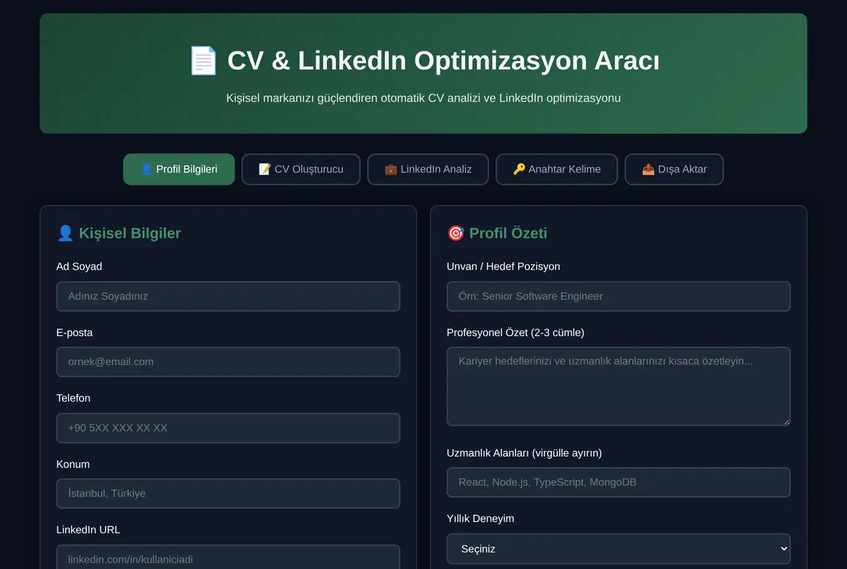 CV & LinkedIn Optimizasyon Aracı ekran görüntüsü 2
