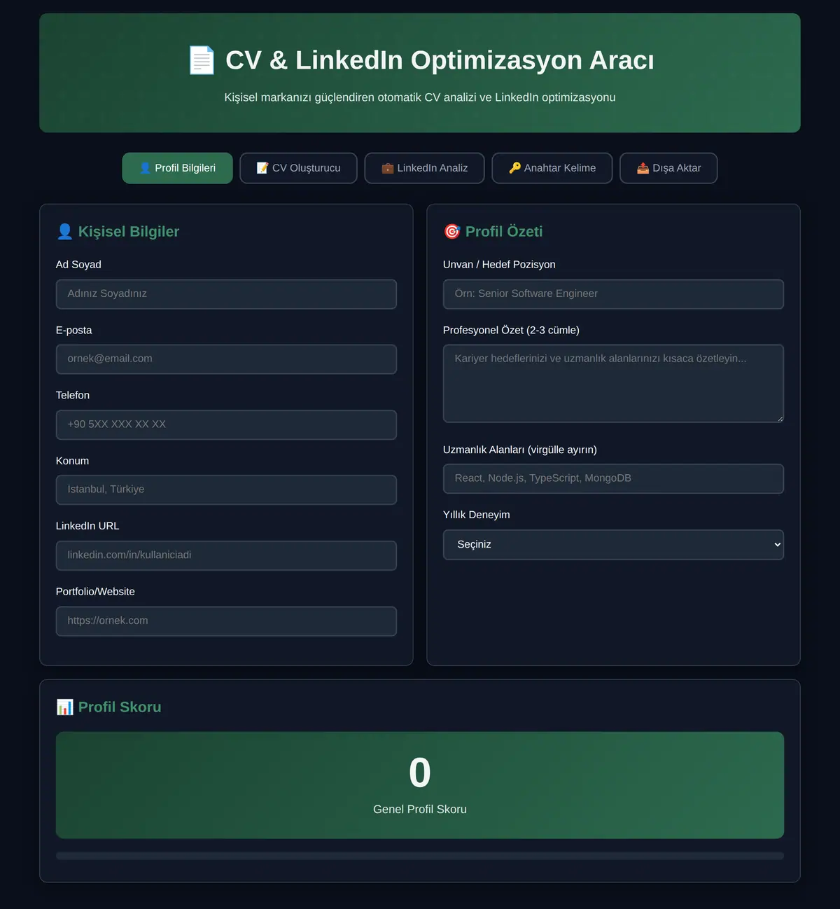 CV & LinkedIn Optimizasyon Aracı ekran görüntüsü 3