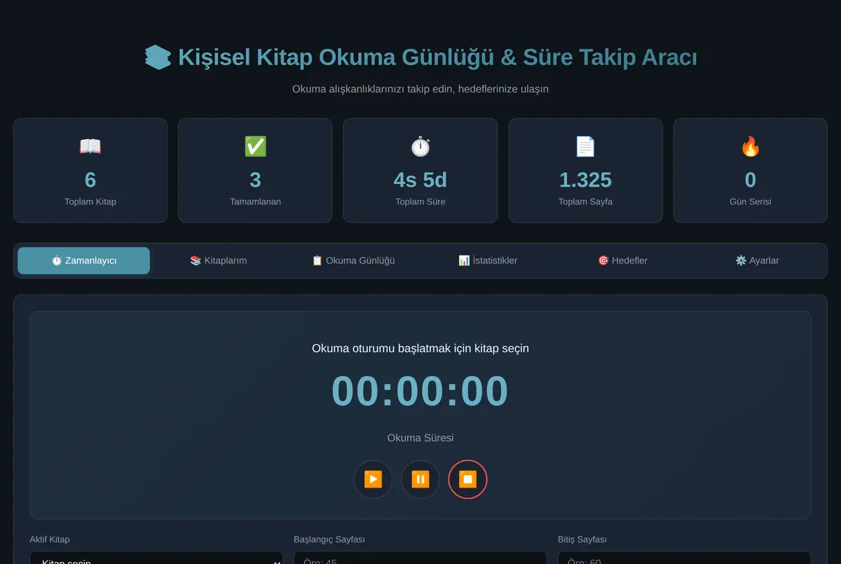 Kişisel Kitap Okuma Günlüğü & Süre Takip Aracı ekran görüntüsü 2