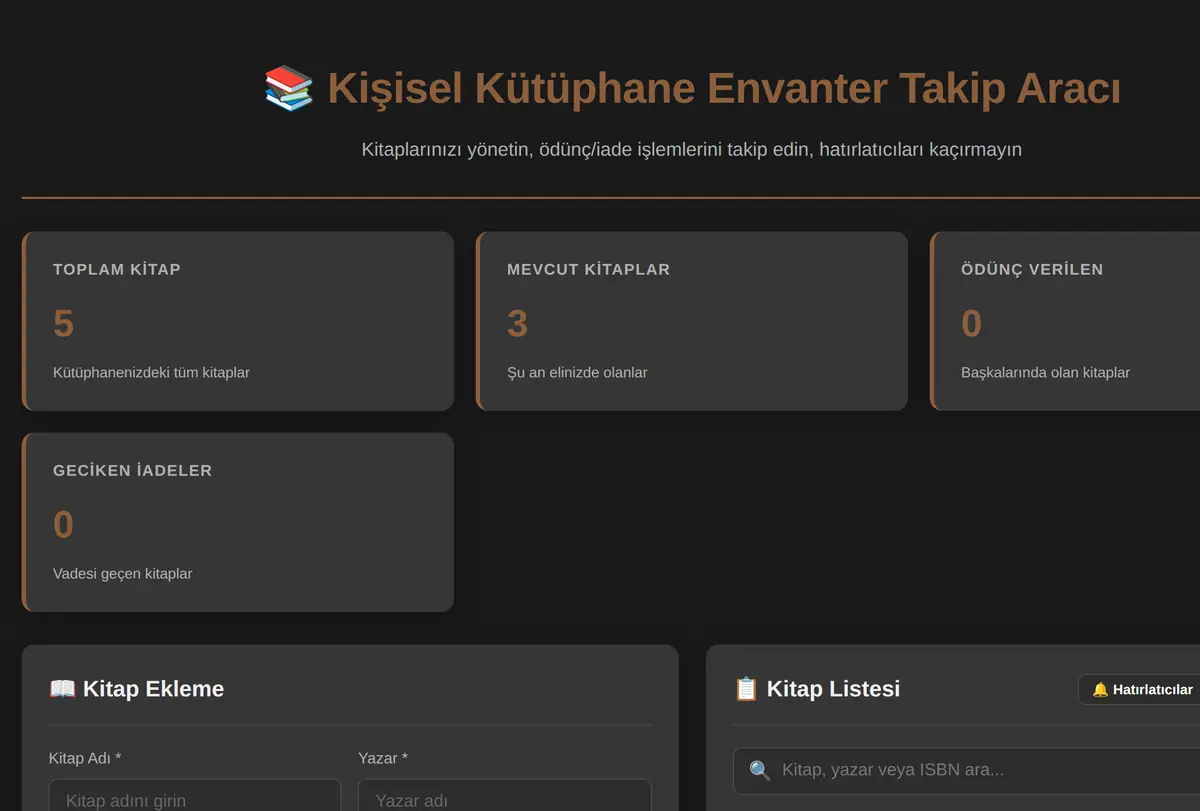 Kişisel Kütüphane Envanter Takip Aracı ekran görüntüsü
