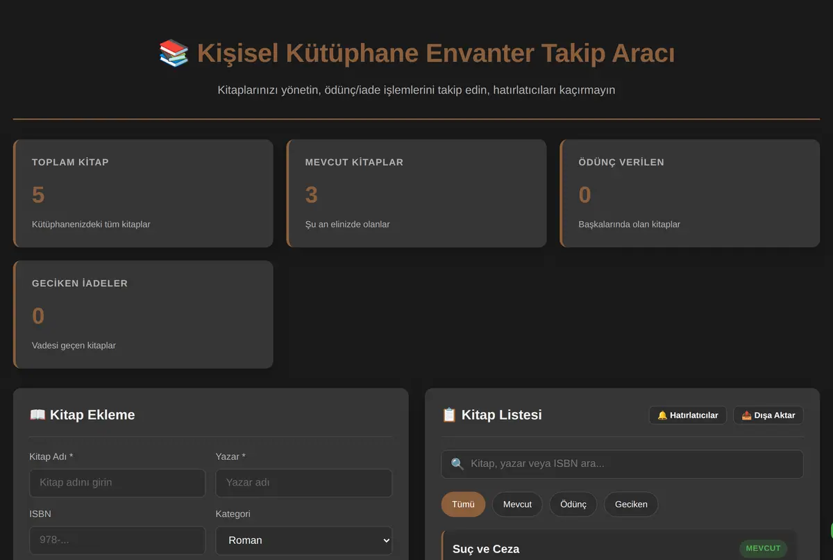 Kişisel Kütüphane Envanter Takip Aracı ekran görüntüsü 2