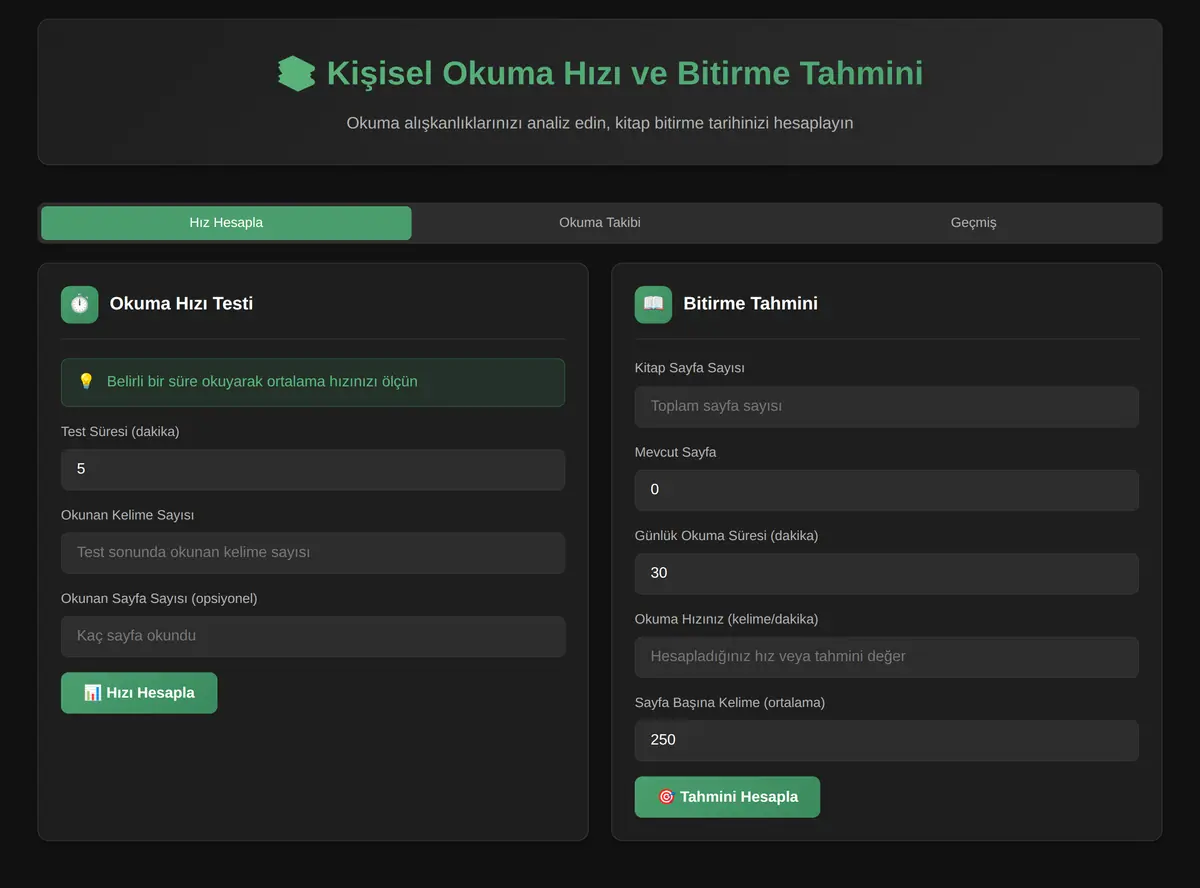 Kişisel Okuma Hızı ve Bitirme Tahmini Hesaplayıcı ekran görüntüsü 3