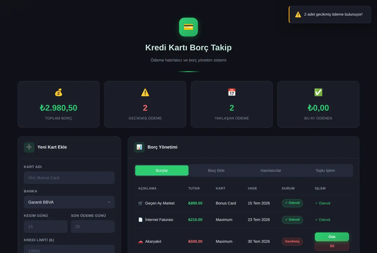 Kredi Kartı Borç Takip ve Ödeme Hatırlatıcı ekran görüntüsü 2