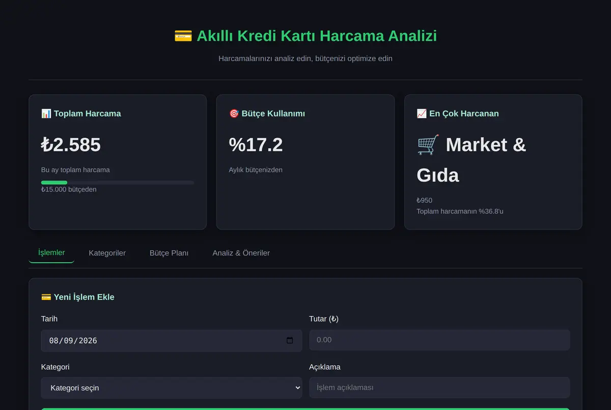 Akıllı Kredi Kartı Harcama Analizi ve Bütçe Planlayıcı ekran görüntüsü 2