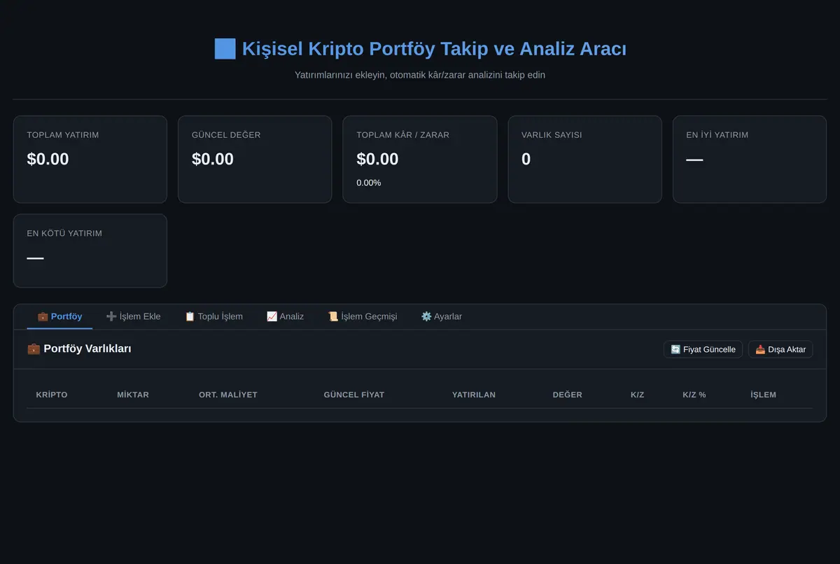 Kişisel Kripto Portföy Takip ve Analiz Aracı ekran görüntüsü 3