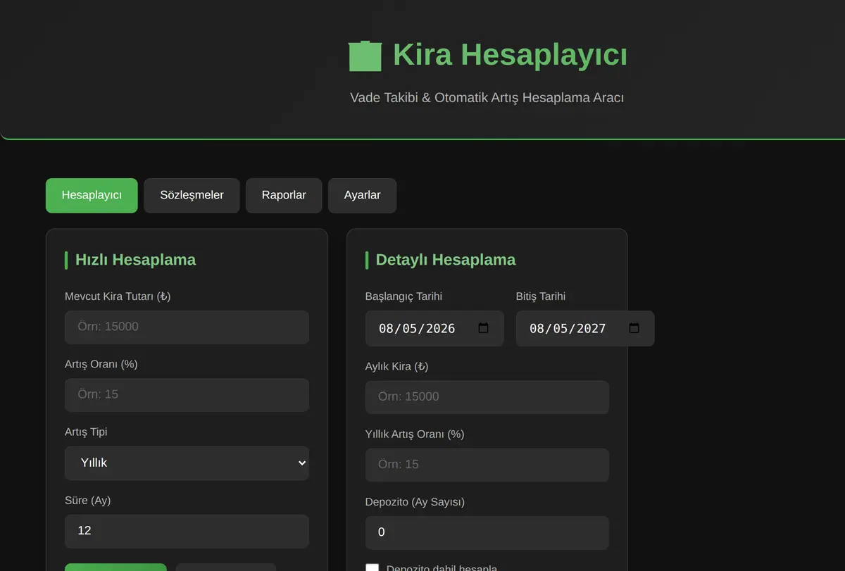 Kira Hesaplayıcı - Vade & Artış Aracı ekran görüntüsü