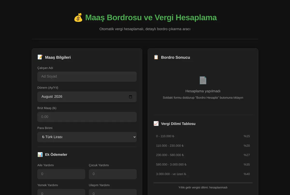 Maaş Bordrosu ve Vergi Hesaplama Aracı ekran görüntüsü 2