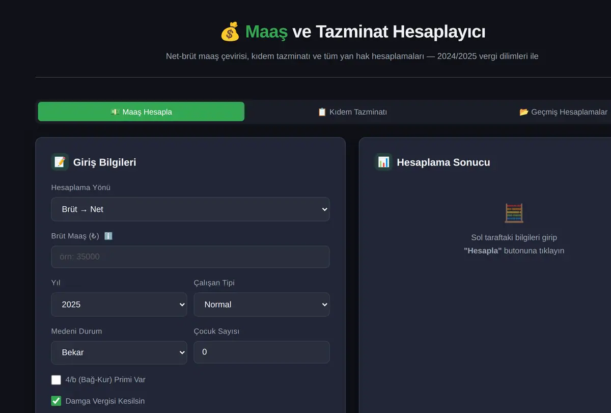 Kişisel Maaş ve Tazminat Hesaplayıcı ekran görüntüsü