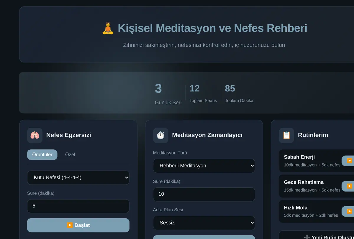 Kişisel Meditasyon ve Nefes Rehberi Aracı ekran görüntüsü