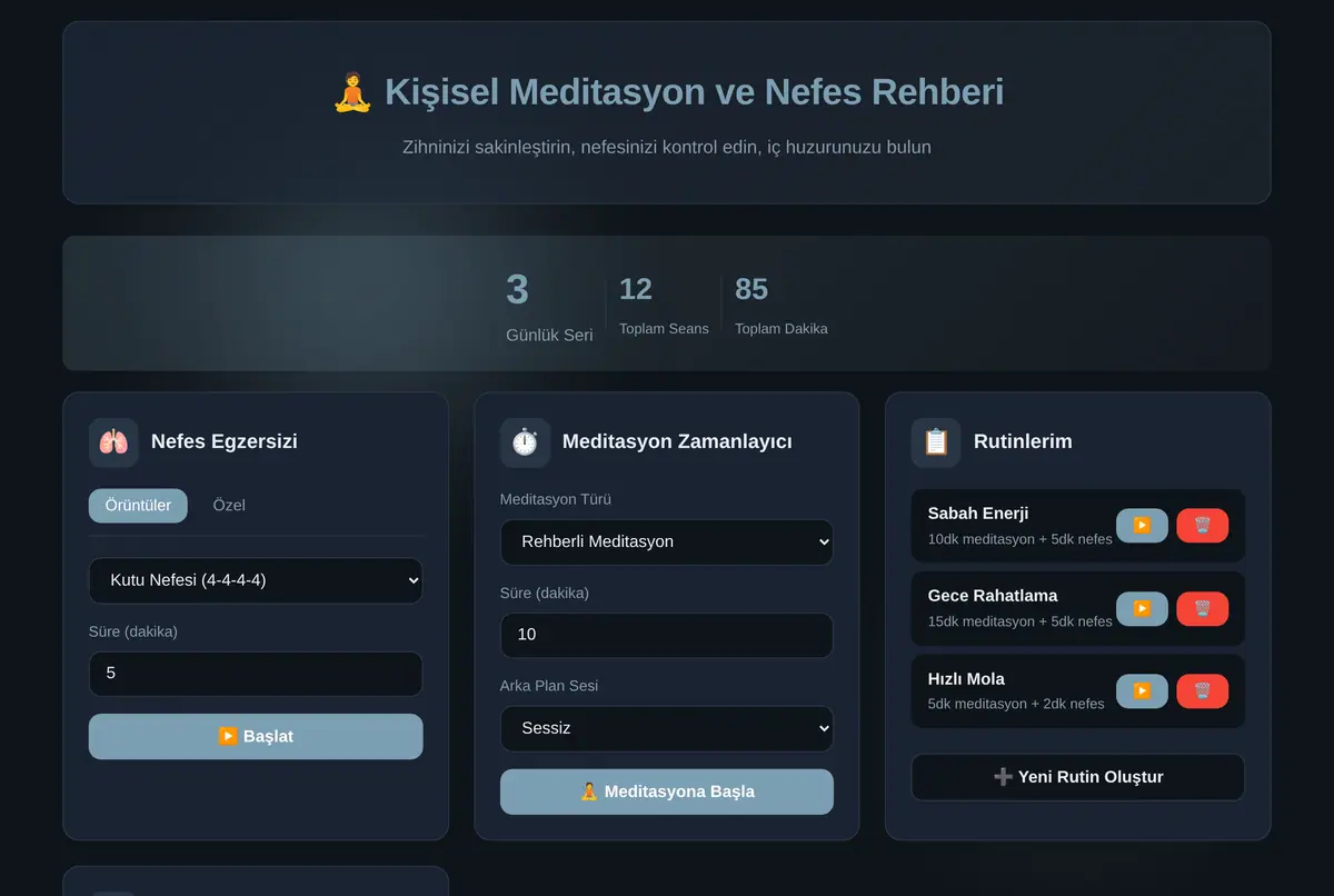 Kişisel Meditasyon ve Nefes Rehberi Aracı ekran görüntüsü 2