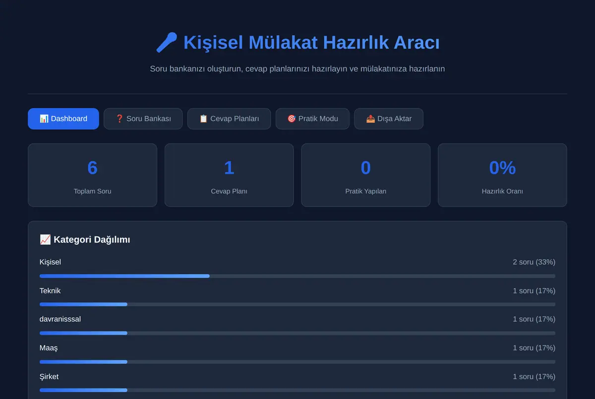 Kişisel Mülakat Hazırlık Aracı ekran görüntüsü 2
