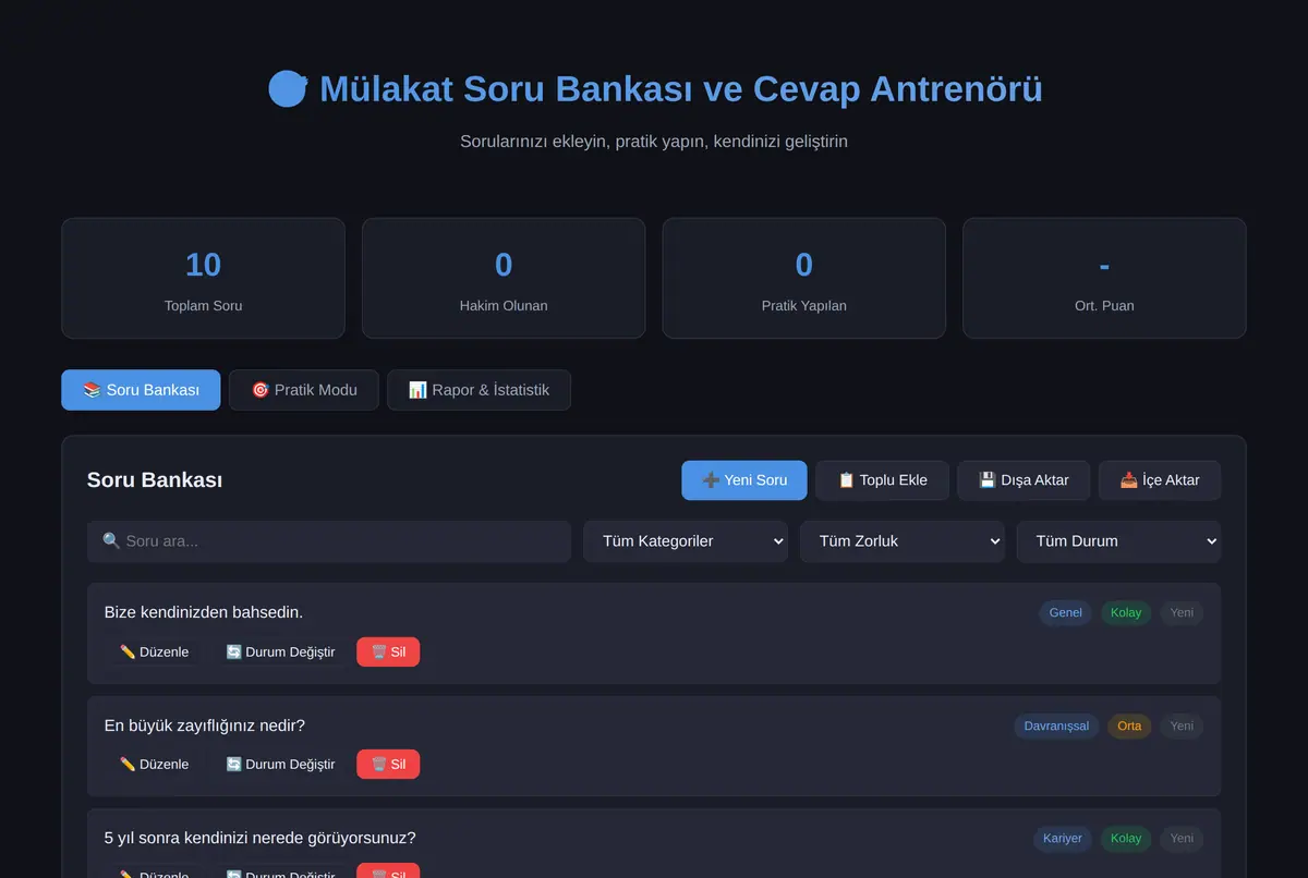 Kişisel Mülakat Soru Bankası ve Cevap Antrenörü ekran görüntüsü 2