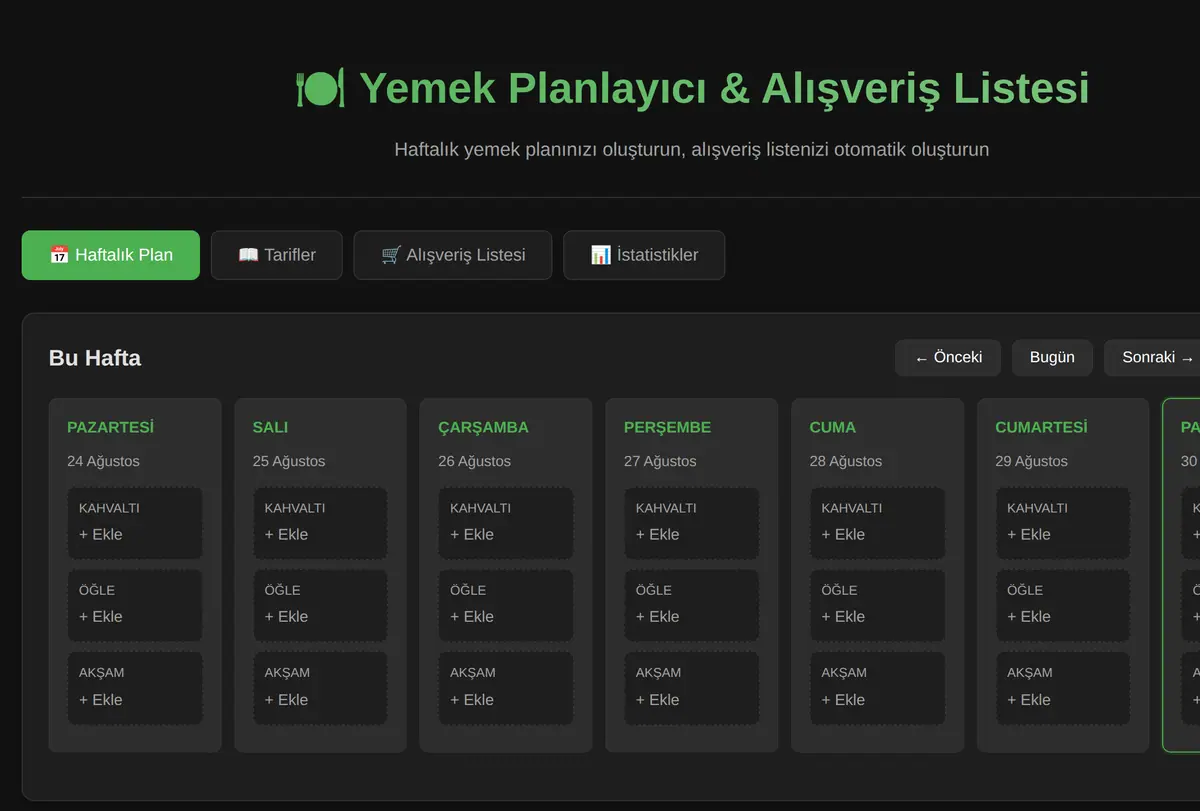 Yemek Planlayıcı & Alışveriş Listesi ekran görüntüsü