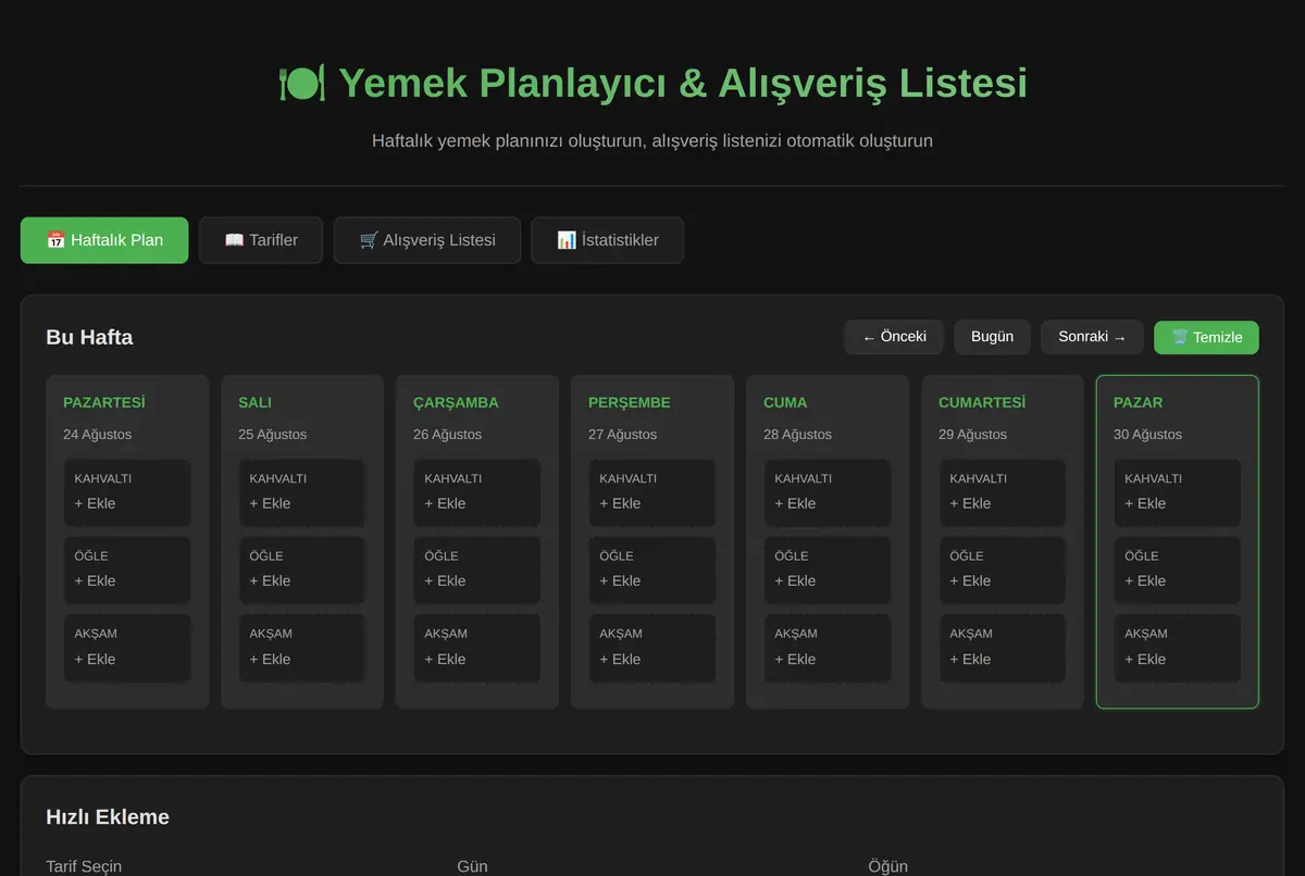 Yemek Planlayıcı & Alışveriş Listesi ekran görüntüsü 2
