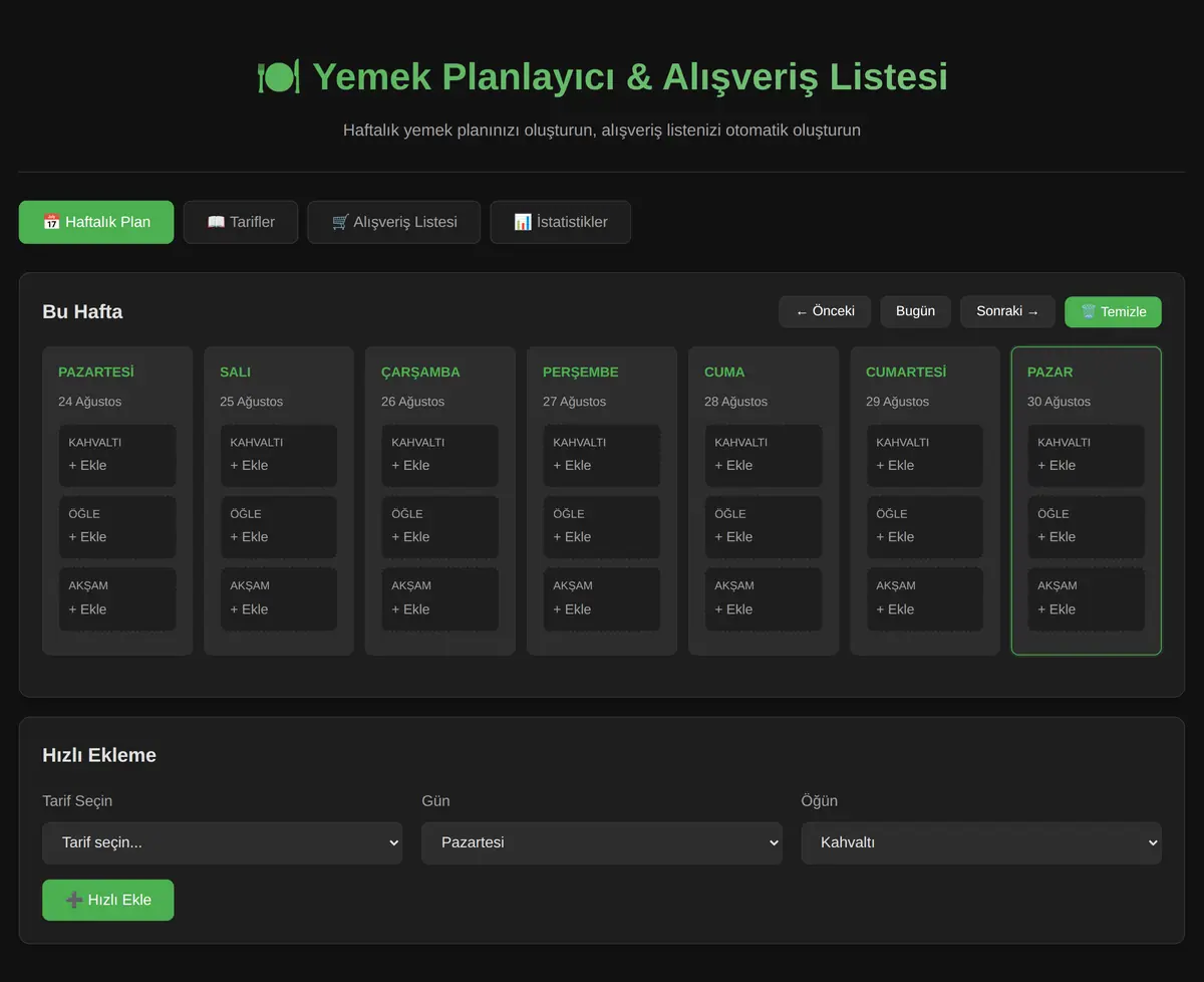 Yemek Planlayıcı & Alışveriş Listesi ekran görüntüsü 3