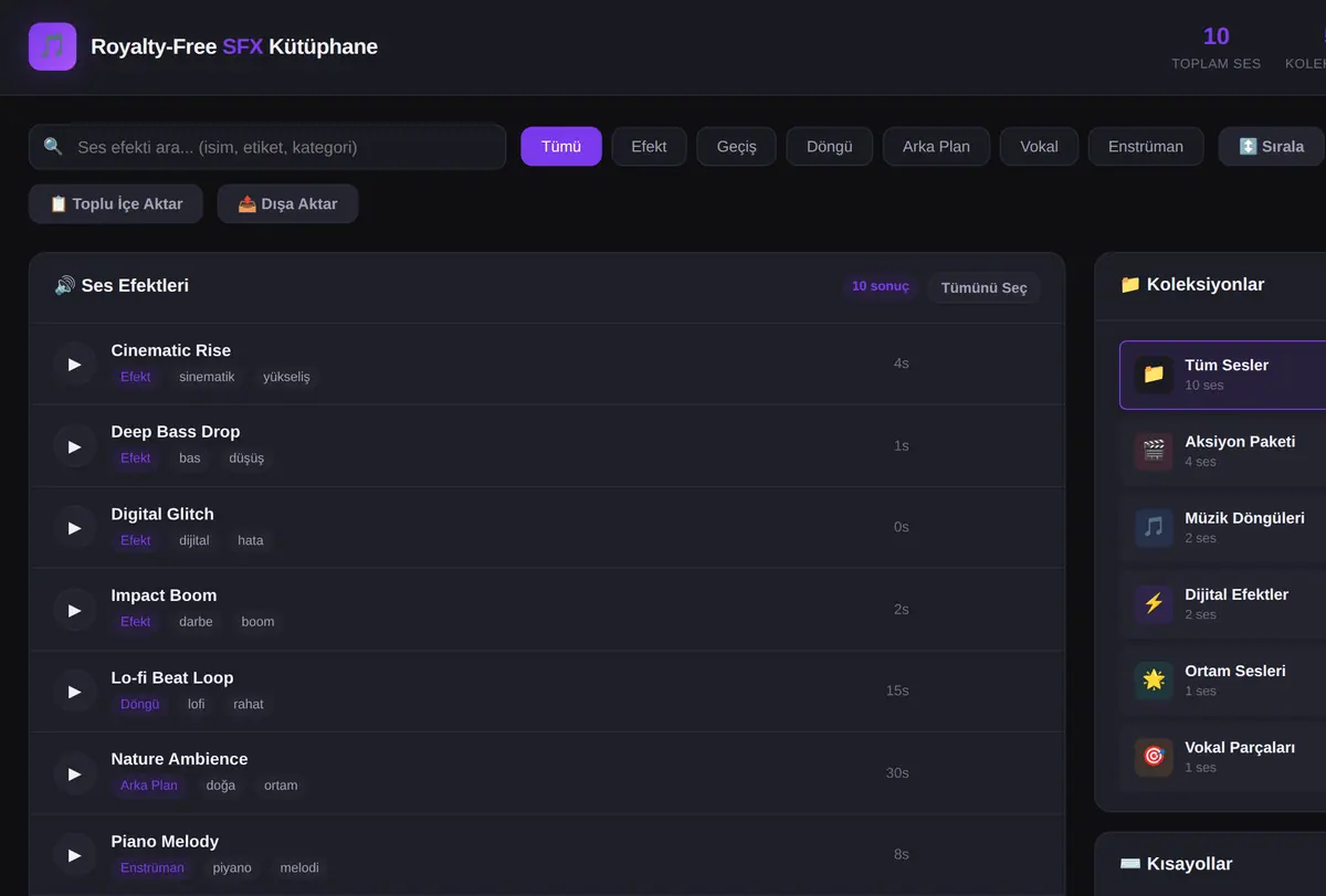 Royalty-Free Ses Efekti Kütüphane Yöneticisi ekran görüntüsü