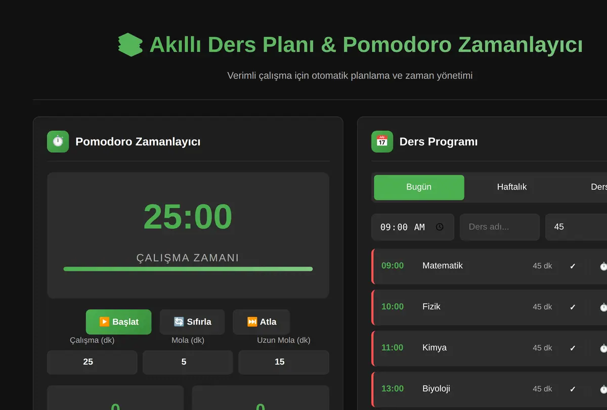 Akıllı Ders Planı & Pomodoro Zamanlayıcı ekran görüntüsü