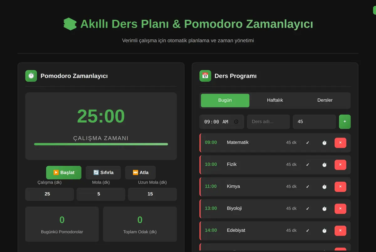 Akıllı Ders Planı & Pomodoro Zamanlayıcı ekran görüntüsü 2