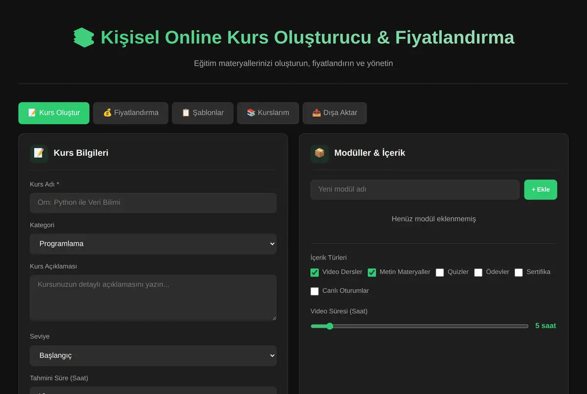 Kişisel Online Kurs Oluşturucu & Fiyatlandırma ekran görüntüsü 2