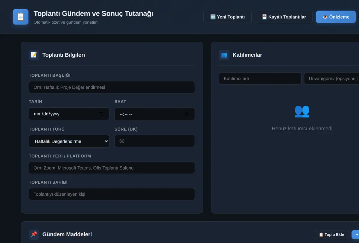 Toplantı Gündem ve Sonuç Tutanağı Şablonu ekran görüntüsü