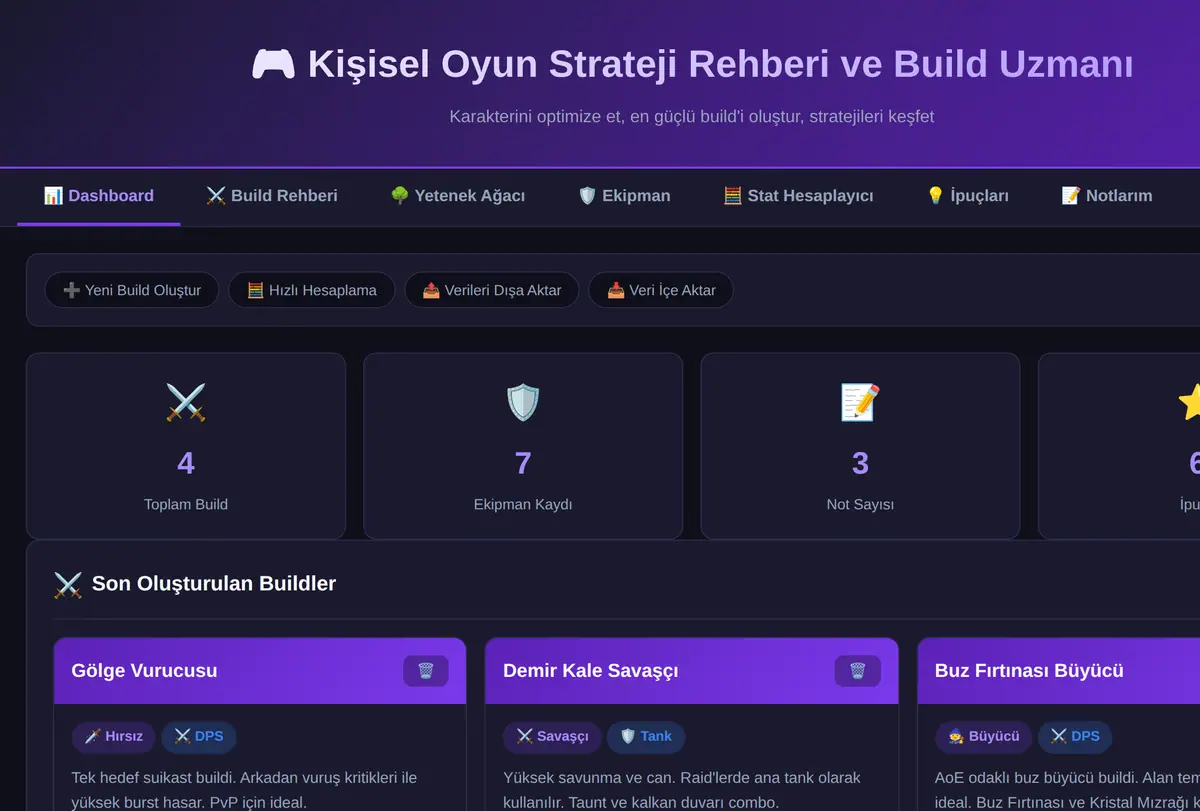 Kişisel Oyun Strateji Rehberi ve Build Uzmanı ekran görüntüsü