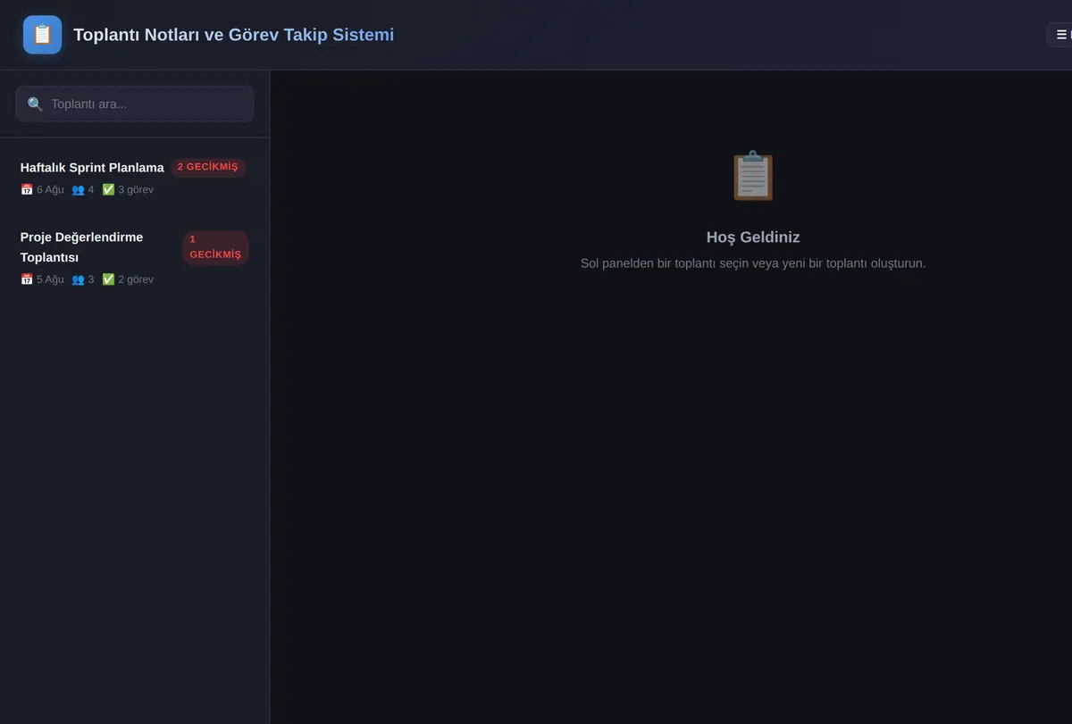 Toplantı Notları ve Görev Takip Sistemi ekran görüntüsü