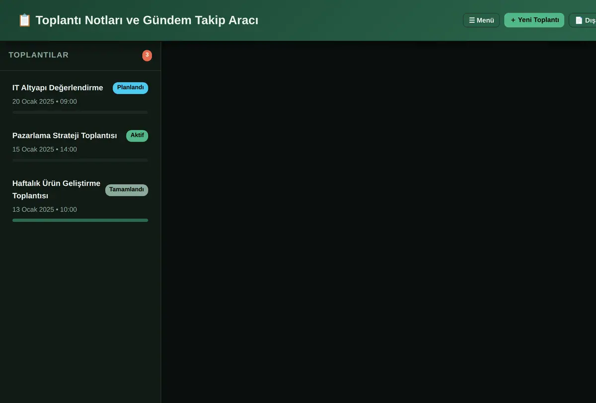 Toplantı Notları ve Gündem Takip Aracı ekran görüntüsü
